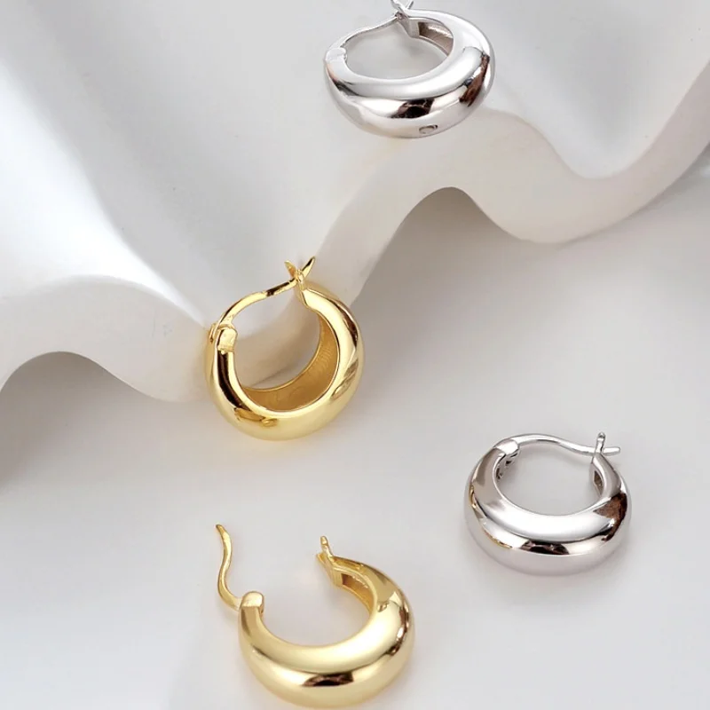 18K Real Gold-Plated Metal Chunky Hoop Earrings for Women Punk Thick Huggie Ear Jewelry Gifts