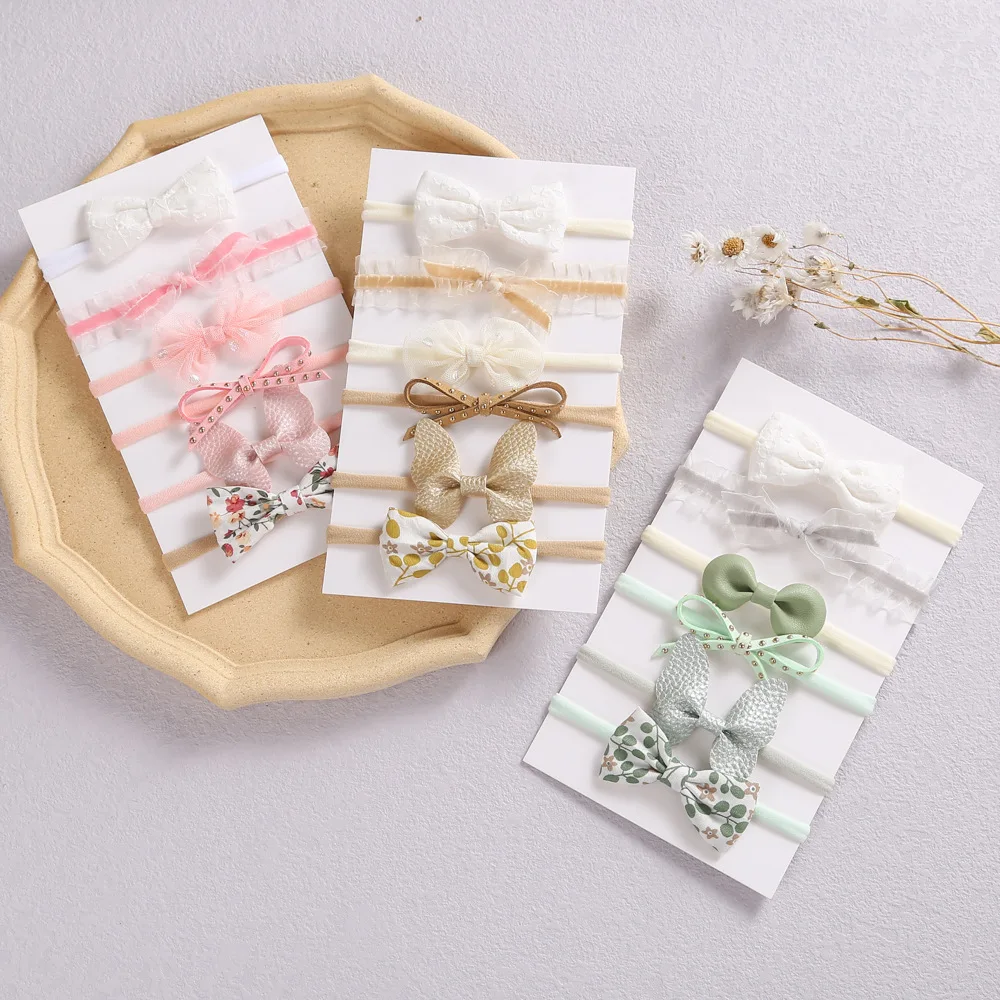 

6 Sets/Lot, Newborn Baby Bowknot Headbands, Infant Toddlers Hair Accessories