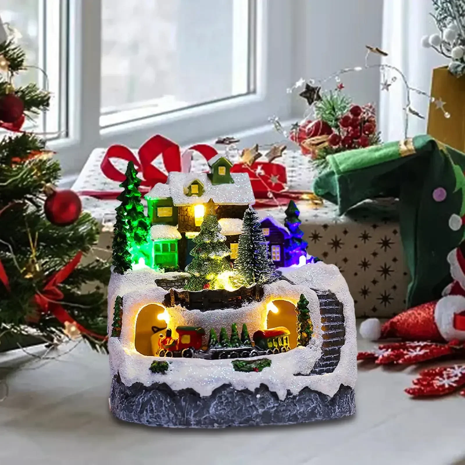 

New Christmas Snowy House glowing music boxes Christmas Decorations Gift Xmas Scene Houses Figurine Village Winter House Scenes