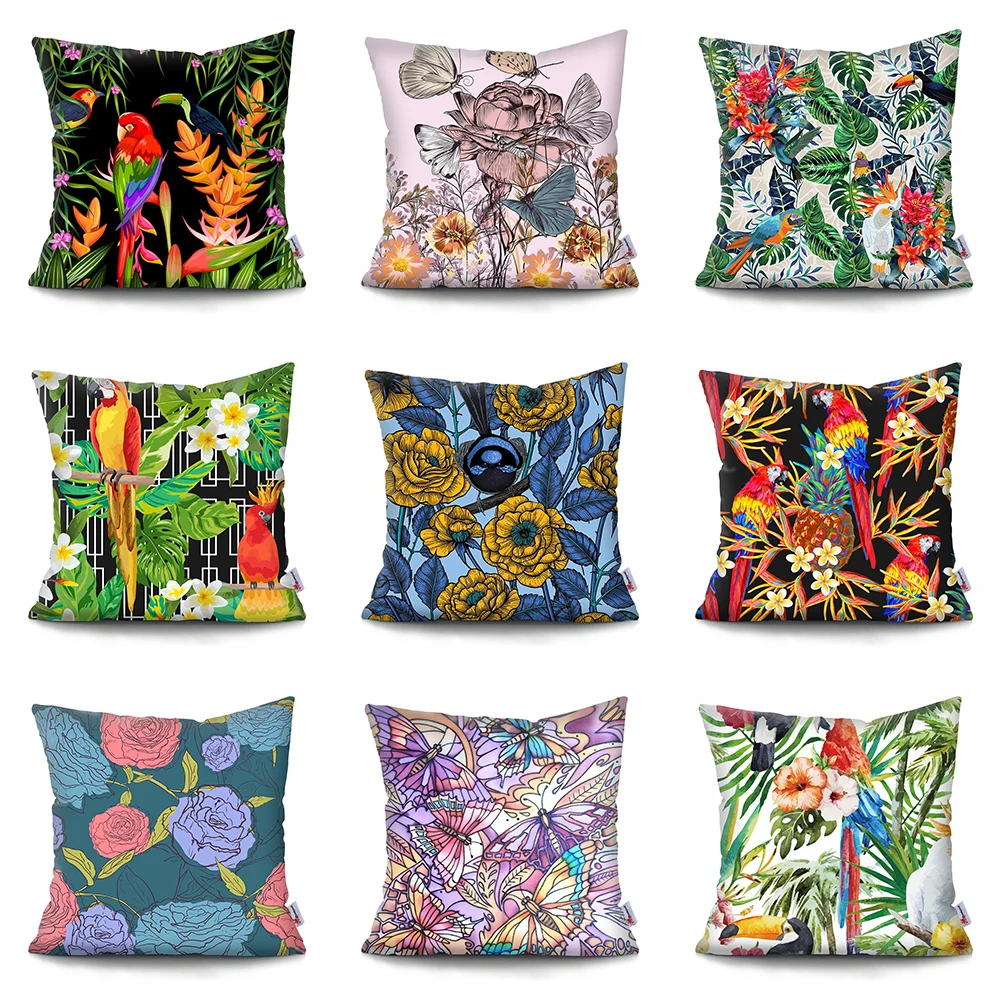 

45x45CM Tropical Plant Parrot Print Pattern Cushion Cover for Home Living Room Sofa Decoration Pillow