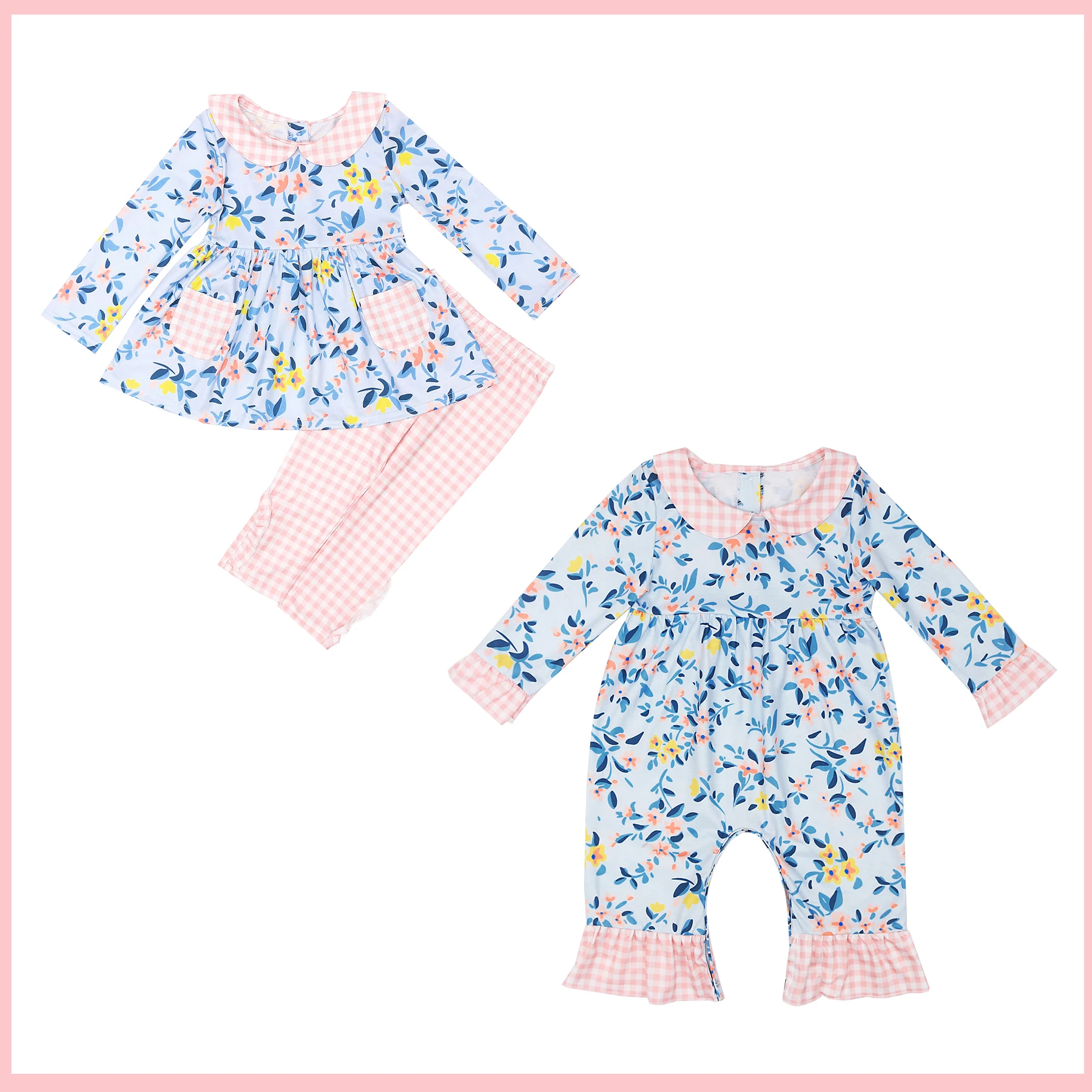 

Infant Dress Outfits Baby Girl Clothes Set 2pc Romper Suit Floral Pttern Embroidery Bodysuit Shirt Sleeve Mint Jumpsuit Pants