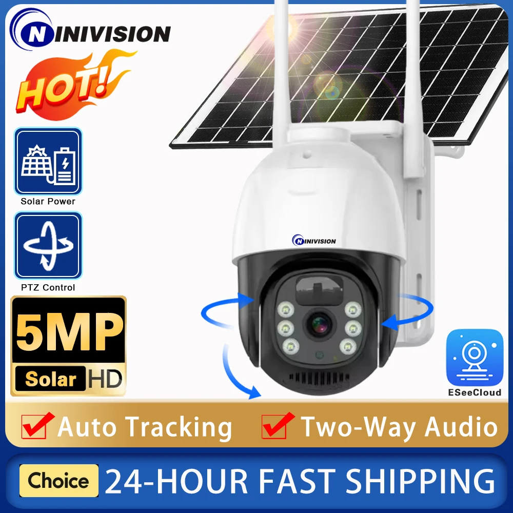 

5MP WIFI Solar Panel Camera Rechargeable Battery PTZ Outdoor Auto Tracking PIR Motion Detection 2-Way Audio Surveillance Camera