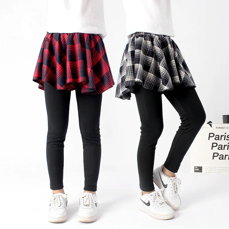 

School Girls Skirt-Pants 2022 Spring Autumn Korean Version Fashion Classic Plaid Kids Legging For Teenager 4-13 Years Trousers