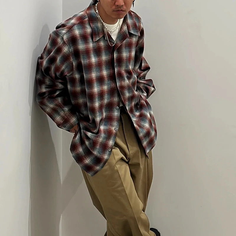

2024 New Summer Unisex Red Check Printed Loose Long Sleeve Shirt Jacket High Quality