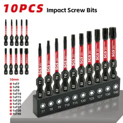 10 - Piece Magnetic Star - Shaped Bit Set, 50mm, Professional S2 Alloy Steel - 50mm (Ptd01)
