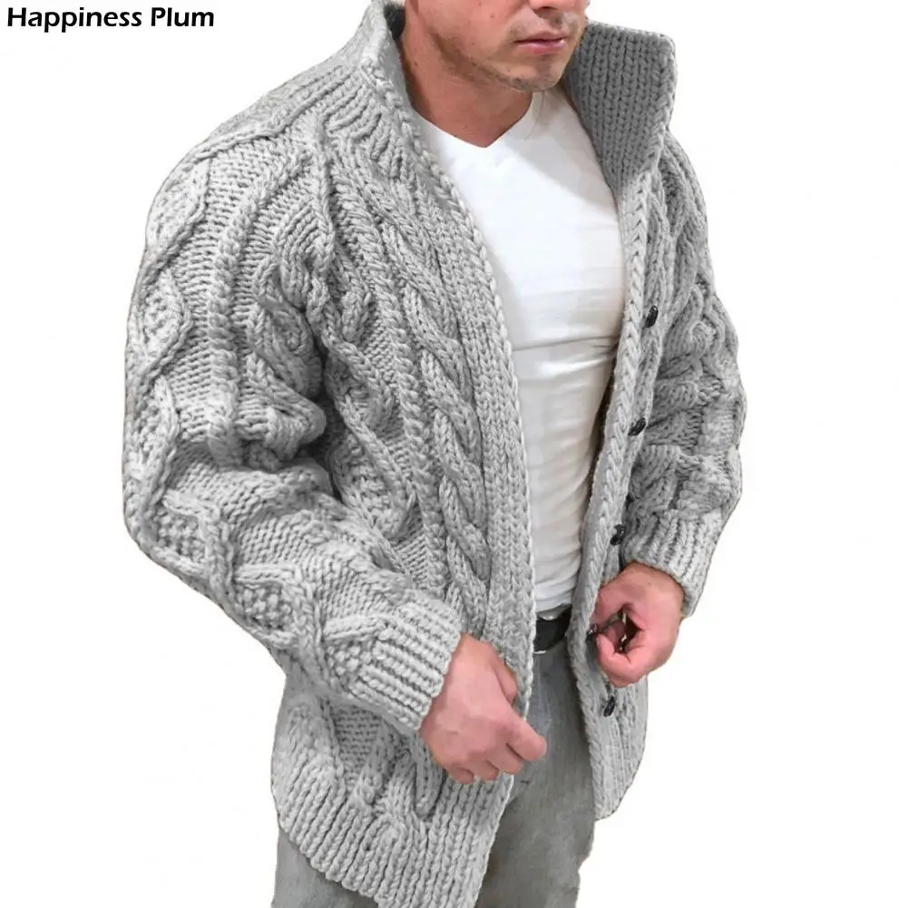 

Cardigan Sweater Stretchy Long Sleeve Stand Collar Twist Texture Thermal Sweater Coat for Winter