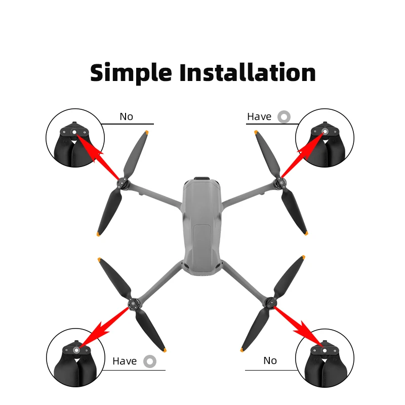 Jeu d'hélices orange pour DJI Mini 3 Pro, installées sur le drone pour illustrer la compatibilité.
