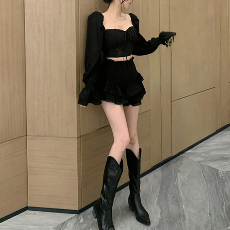 y2k Blouse Elegant Women Solid Color V Neck Lace Patchwork Long Sleeve Shirt Tops 2000s Fairycore Clothing Streetwear