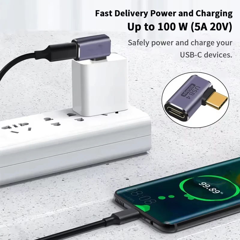 NNBILI USB4.0 40Gbps OTG USB C 90도 어댑터 Macbook 8K60HZ 용 유형 C 고속 충전 변환기 데이터 어댑터에 100W 5A USB C