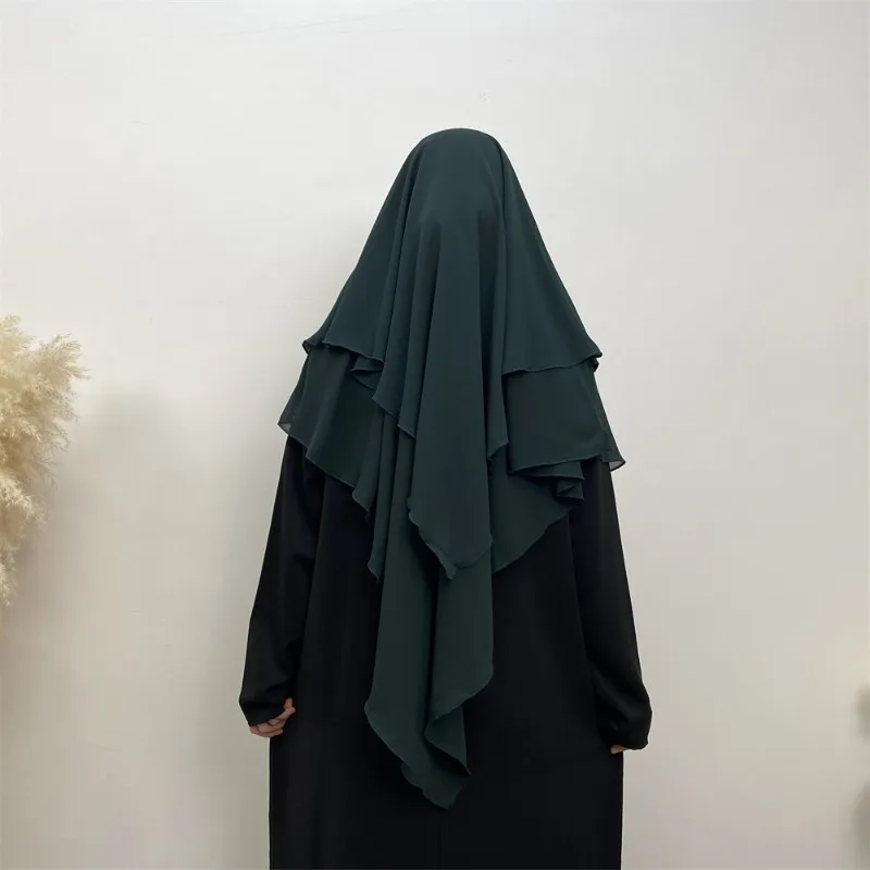 Hijab Due Strati Lungo Khimar Donne Musulmane Copricapo Foulard Niqab Dubai Abbigliamento Islamico Turco Ramadan Eid Copricapo