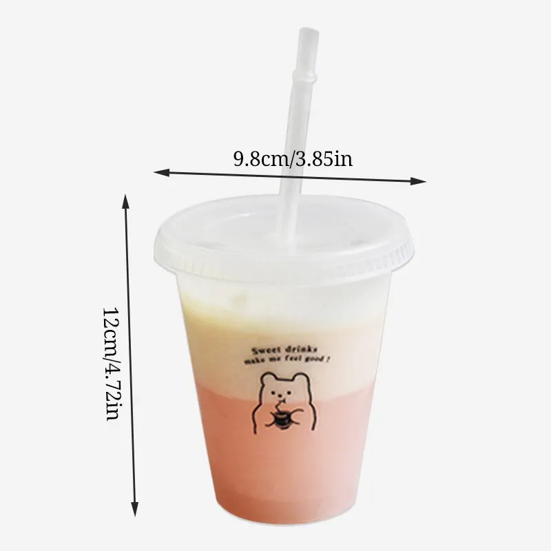 

Plastic straw cups can be reused large capacity handy cups cartoon pattern drinking coffee milk tea drinks summer drinking tools