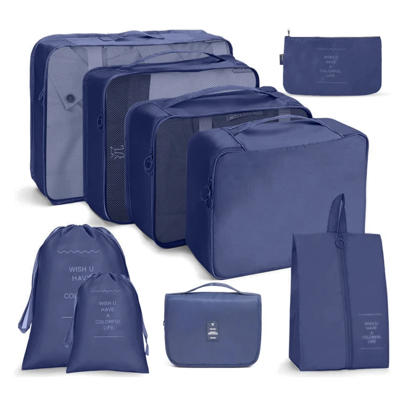 

8 Pieces Sets Travel Storage Bag Waterproof Luggage Packing Cubes Wash Package Clothing Underwear Shoes Sock Makeup Organizer