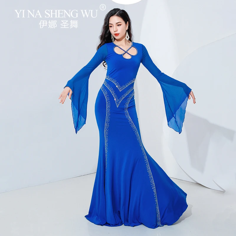 

Belly Dance Dress Women Iraq Hair Swing Robe Slim Fit Dress Long Flared Sleeves Senior Spandex Kawleeya Performance Robes Dress