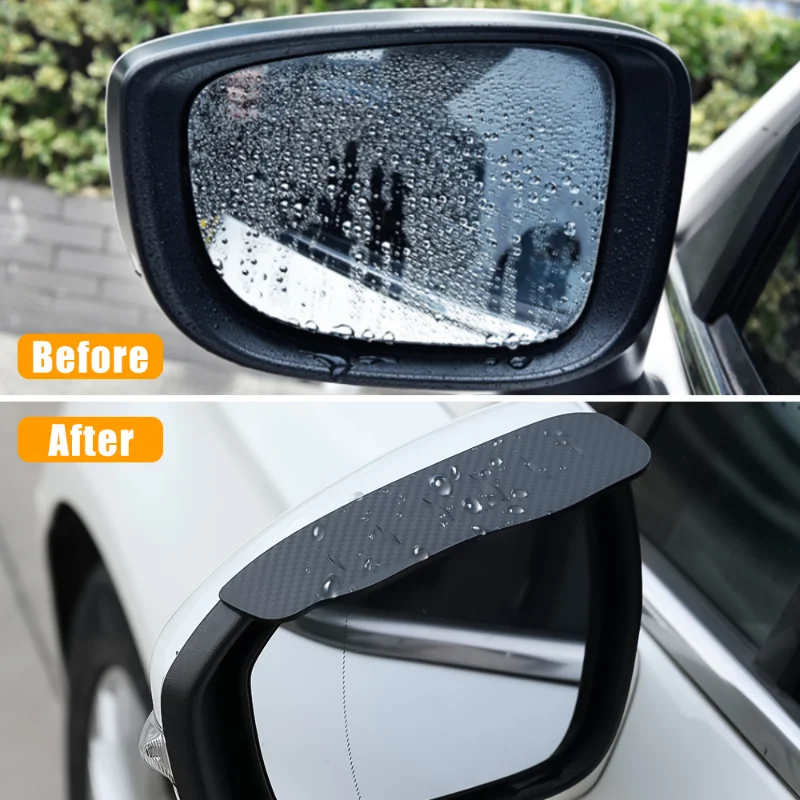 2 Pezzi Parasole Pioggia Per Specchietti Auto - Copertura Universale In PVC, Effetto Carbonio, Con Adesivo E 10 Ammortizzatori Porta