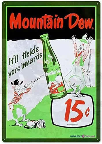 Retro Metal Tin Sign Mountain Dew Soda 15 Cents Tin Sign,Cave,Bar,Club, Home Wall Art Metal Tin Sign 8X12 Pollici
