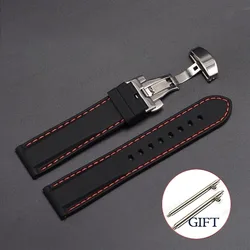 Waterproof Silicone Sport Watch Strap with Quick Release and Butterfly Buckle - 22mm (Black - Red)