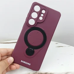 Samsung 360° Rotating Magnetic Silicone Case - Shockproof Matte Lens Protective Cover - S26 Ultra (Red)