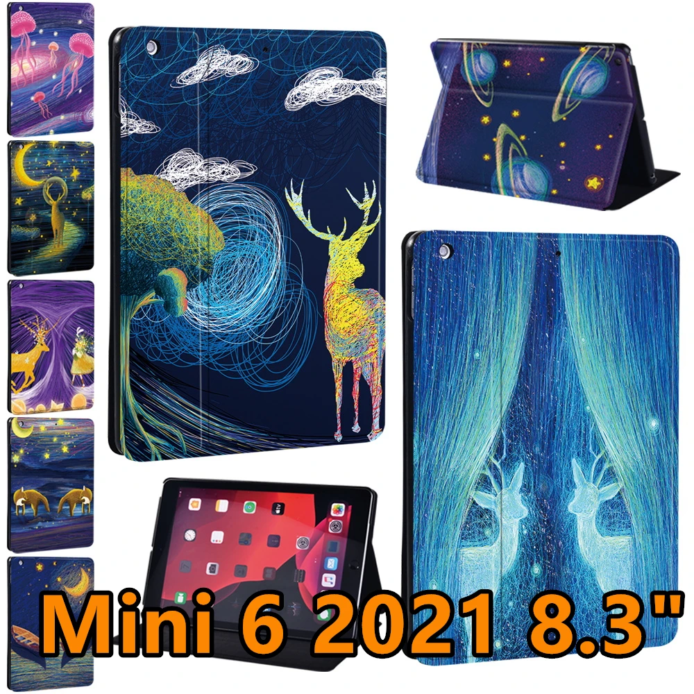 

Tablet Stand Case for IPad Mini 6 8.3inch 2021 A2567/A2568/A2569 Paint Pattern PU Leather Shockproof Anti-drop Protective Covers