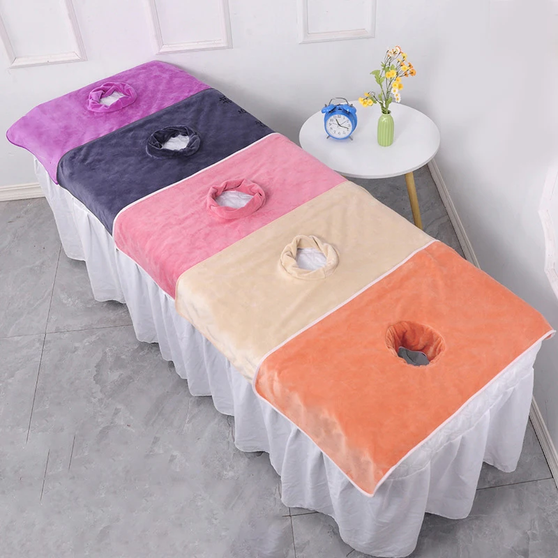 

1PC 40*80cm Superfine fiber Thickened Beauty SPA Massage Table Planking Face Towel With Hole Bed Bandana