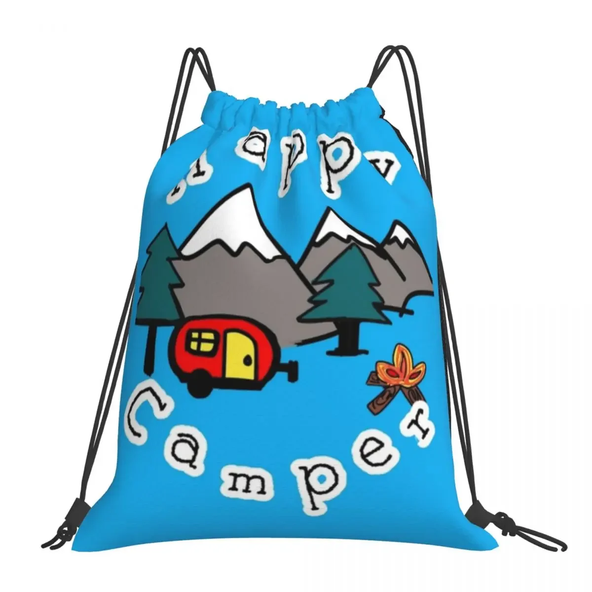 

Happy Camper Backpacks Multi-function Portable Drawstring Bags Drawstring Bundle Pocket Shoes Bag BookBag For Man Woman Students