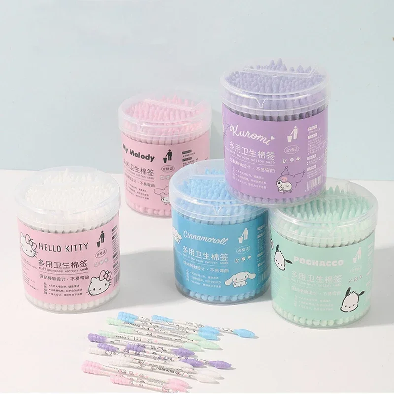 

180pcs Sanrio Kawaii My Melody Cotton Swab Kuromi Cinnamoroll Anime Cartoon Home Disposable Multi Use Ear Clean Girl Makeup Swab