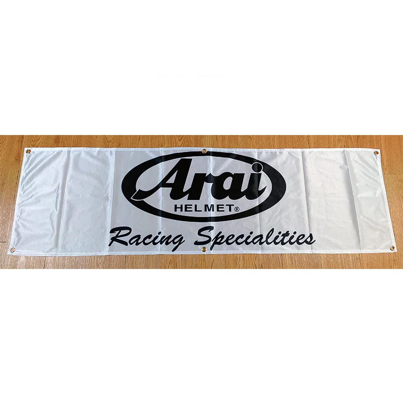 130Gsm 150D Materiale Poliestere Arai Casco Banner 1.5 * 5Ft (45*150Cm) Pubblicità Caschi Decorativi Bandiere Yhxyhx372