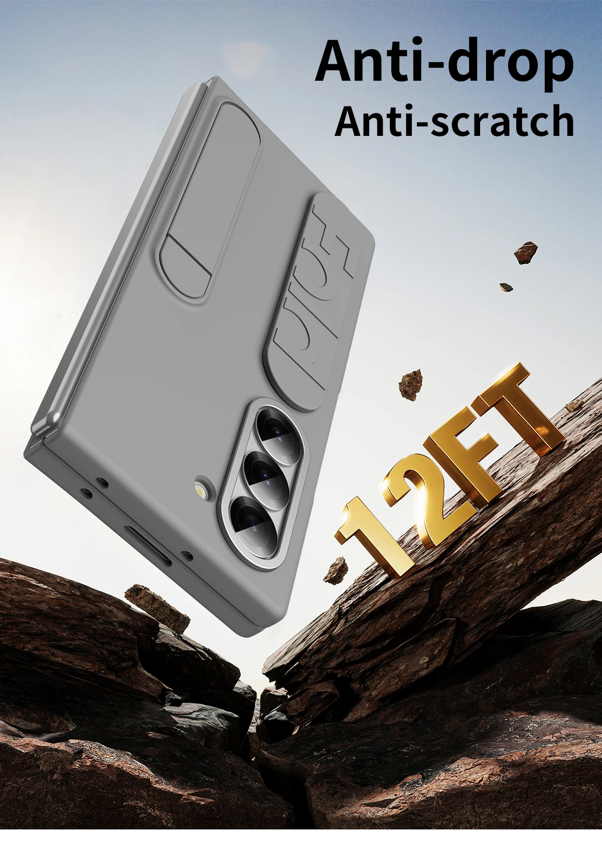 Custodia rigida in PC con retro in vetro satinato per Samsung Galaxy Z Fold 6 con pellicola in vetro per schermo, cinturino da polso, anello e supporto per telefono_voghion.com