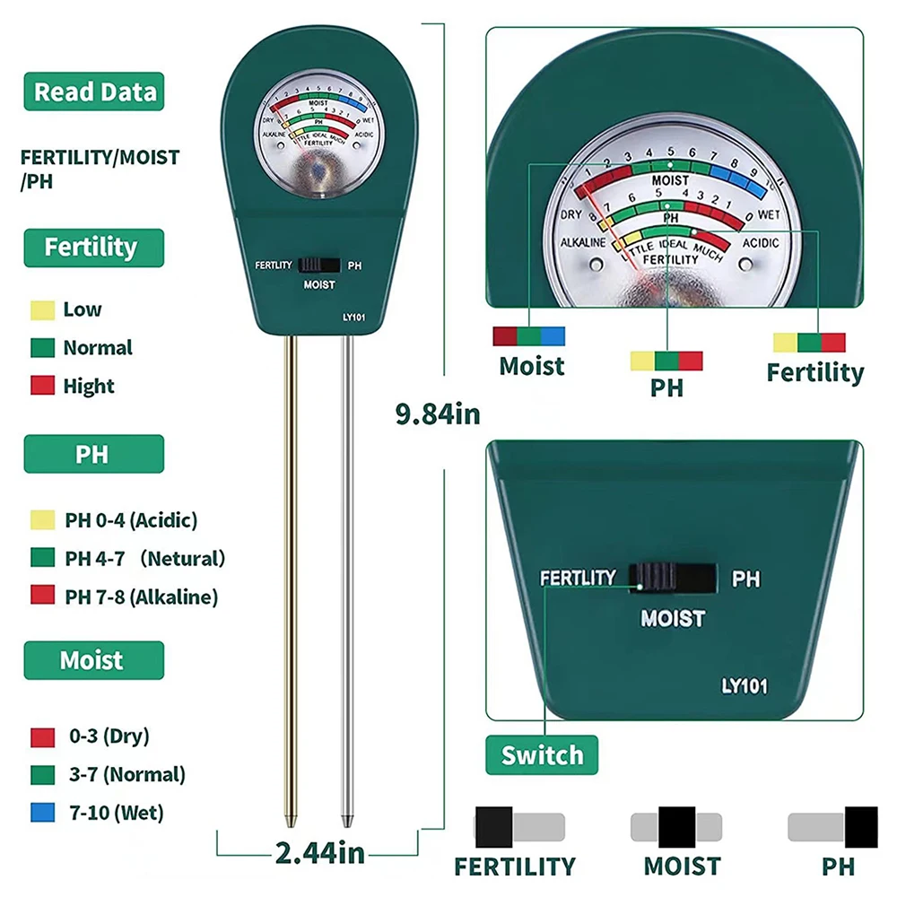 LY10 3 in 1 soil tester PH Meter Moisture Soil Fertility Meter Plant Growth Environment Monitoring For Agricultural Cultivation