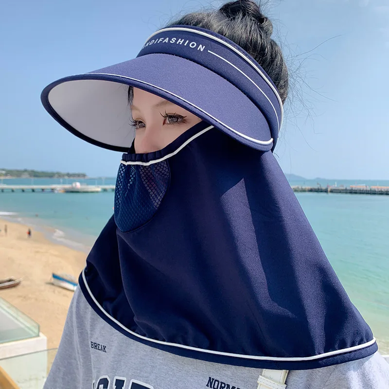Sunscreen hat new summer UV resistant beach hat empty top large brim outdoor sun face mask