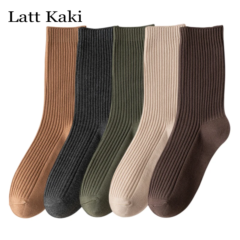 

5 Pairs Per Lot Women Socks Long Casual New Autumn Warm Absorb Sweat Sport Girls Cotton Socks Solid Color Korean Style Multipack