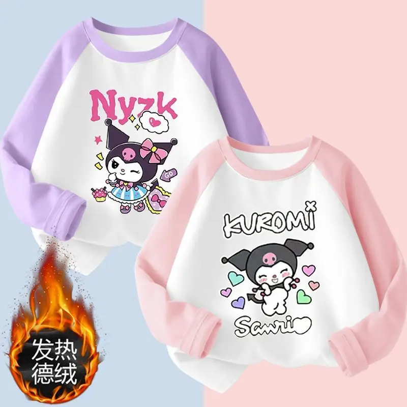 

Anime Sanrioed Kuromi Child Cartoon Long Sleeve Tops Boy Girls Velvet Warm Tops Autumn Winter Bottoming Shirt Children's Clothes