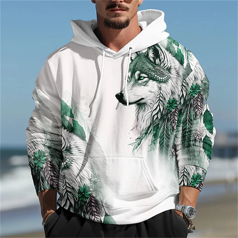thumbnail image 1 of Sudadera con capucha con estampado de lobo 3D para hombre, nueva moda de primavera y otoño de 2024, sudaderas con capucha, jerséis holgados informales de uso diario para la calle, 1 of 5