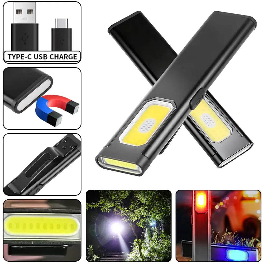 Latest LED Keychain Flashlight USB RechargeableEmergency Small Torch With Pen Clip Portable Work Light With Magnet Flashlight