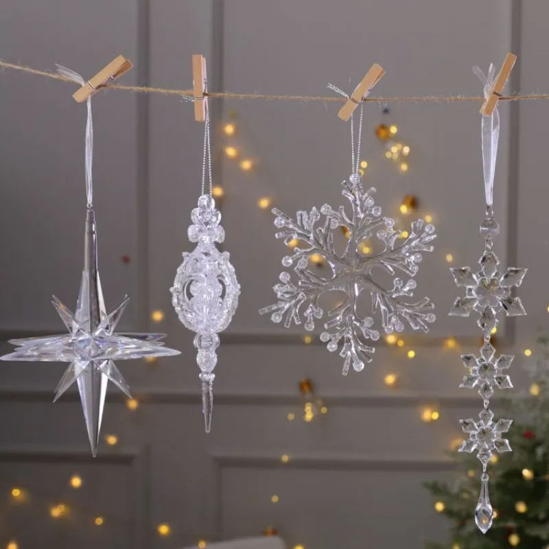 

Xmas Tree Transparent Snowflake Hanging Ornaments Acrylic Pendant 2023 Christmas Decoration for Home Gifts New Year 2024