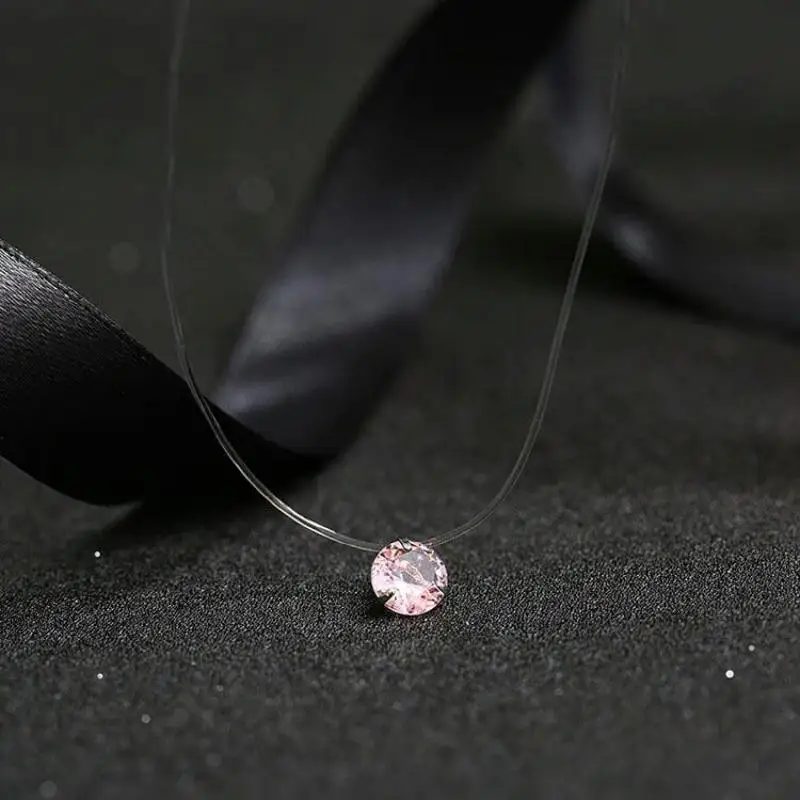 Fashion Shiny Crystal Necklace Zircon Pendant Transparent Fishing Line Invisible Ladies Necklace Jewelry Clavicle Chain Chocker 5