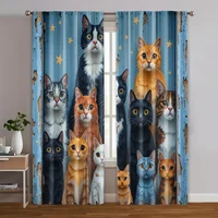 2pcs, Curtains&Drapes 2D print Whimsical Cat Machine Washable Polyester (without rod) Decorations Clearance Ldeal for Bedroom, 1