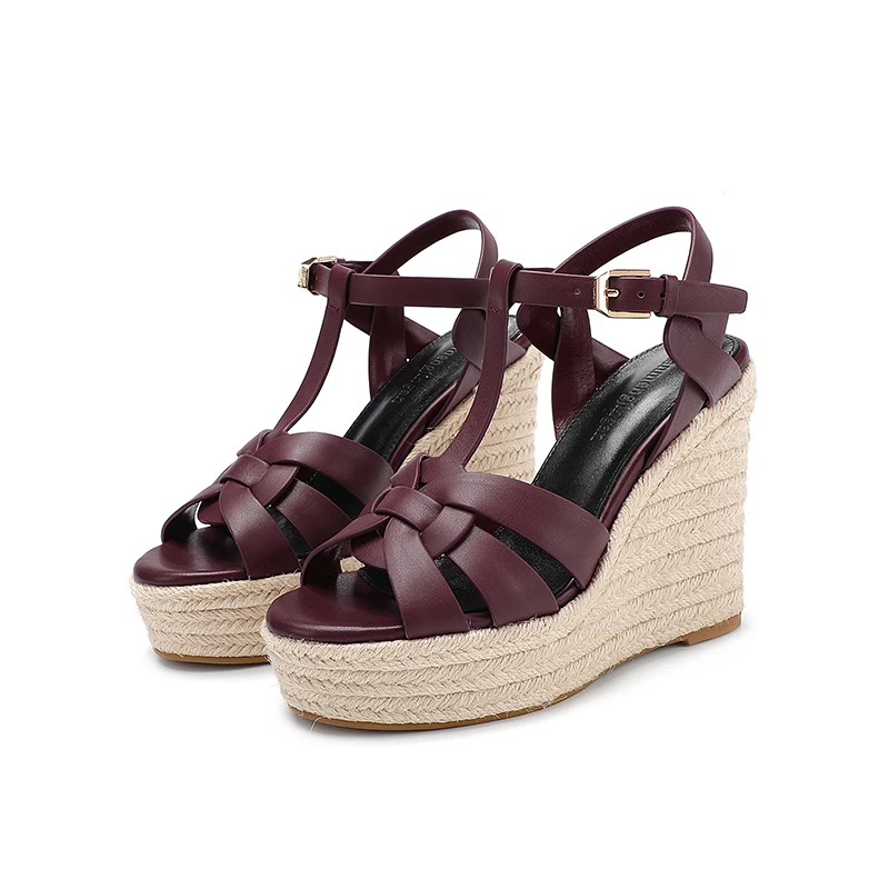 2023 Summer Women's High Heels Roman Sandals Elegant Women's Slope Heels Thick Sole Genuine Leather Women's Shoes Party Size 43