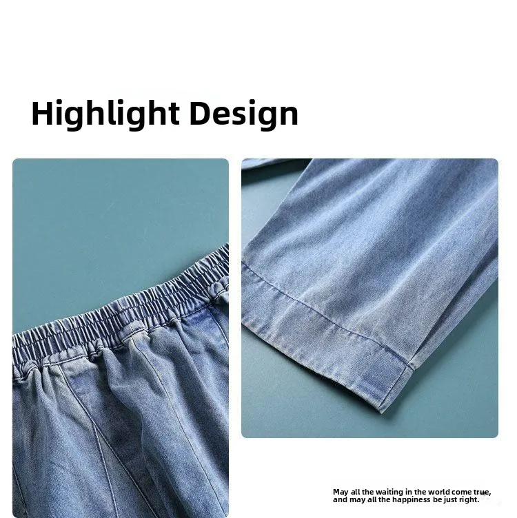 Summer Loose Large Size Harem Jeans Women's plus Size Carrot Pants Casual Lantern Pants Trendy Sle Mom Jeans High Waist