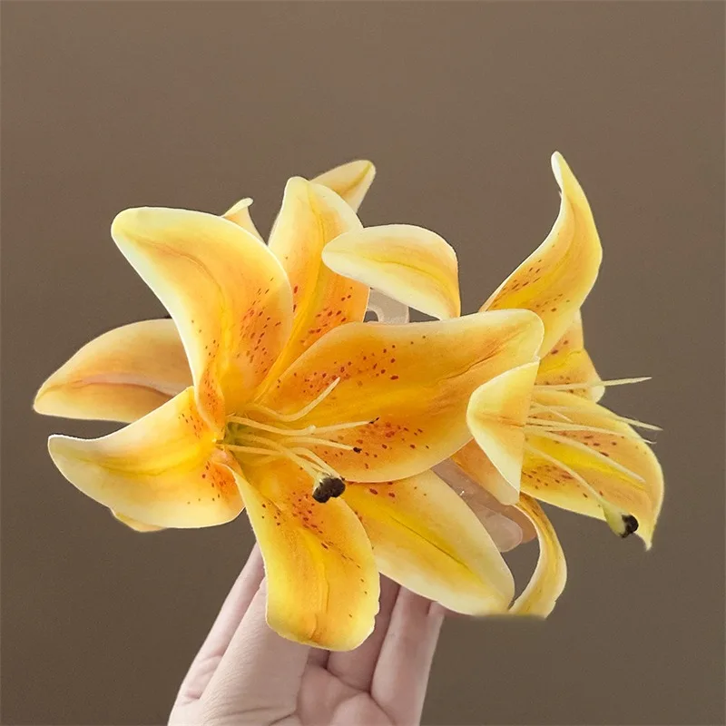 Simulation French Vintage 3D Lily Flower Gripper Atmosphere Back Head Hairpin Headgear Flower Shark Clip Hair Accessories 머리핀
