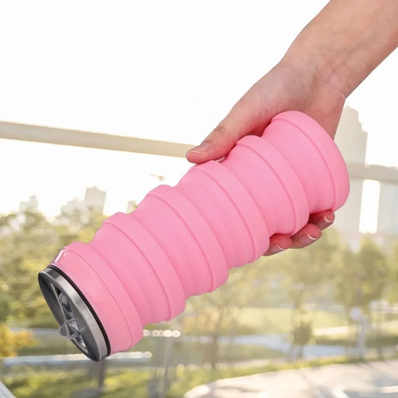 Collapsible Water Bottle Silicone Folding Cup Canned Foldable Leakproof Sports Water Bottle-480ML