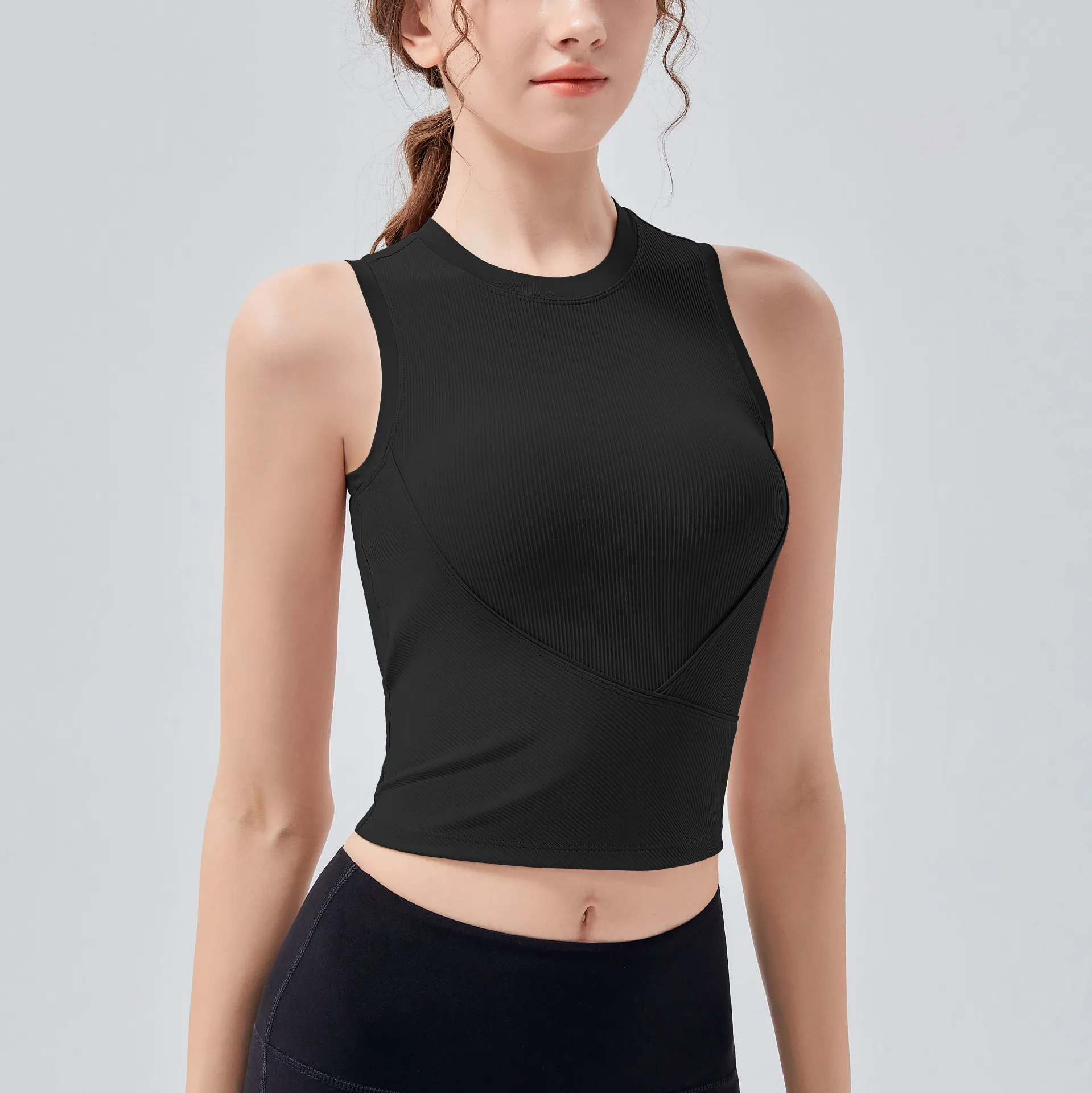 Ribbed Sports Tank Top Women Summer Sleeveless With Chest Pad Running Fitness Stretchy Tight Outer Wear Yoga Underwear Gym