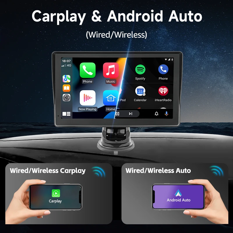 Car Multimedia Player 7 Inch Carplay Smart Screen Sunshade Portable Auto MP5 Player Support Carplay/Android Auto Portable Screen