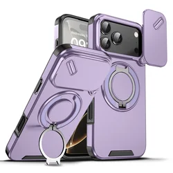 Premium Heavy Duty Magnetic Armor Case with Slide Camera Protection - iPhone 15 Plus (PURPLE)