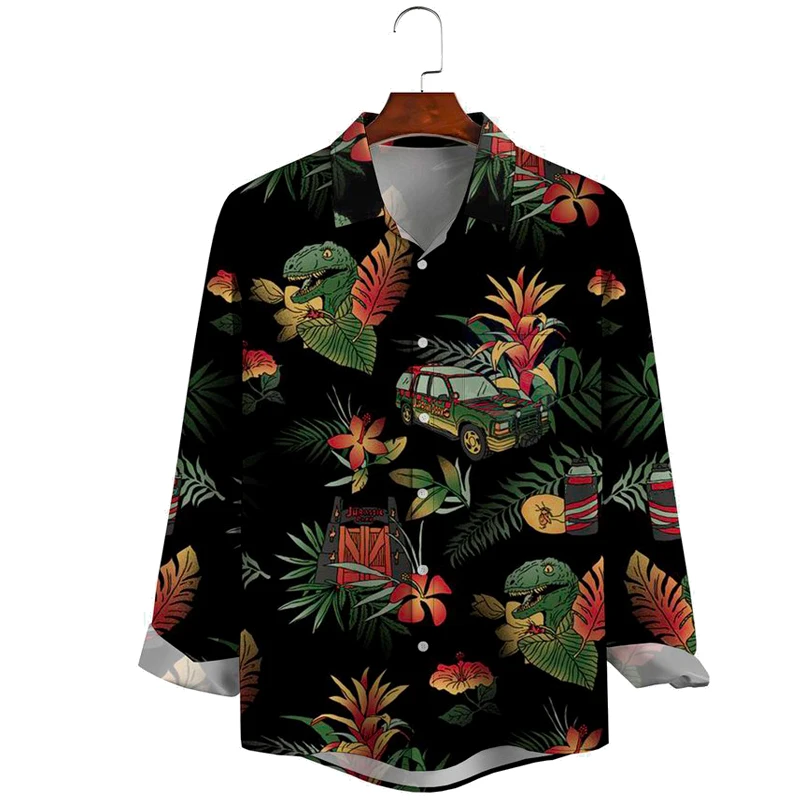 

Men's Botanical Print Anti-Wrinkle Moisture Wicking Fabric Fashion Hawaiian Lapel Long Sleeve Shirts