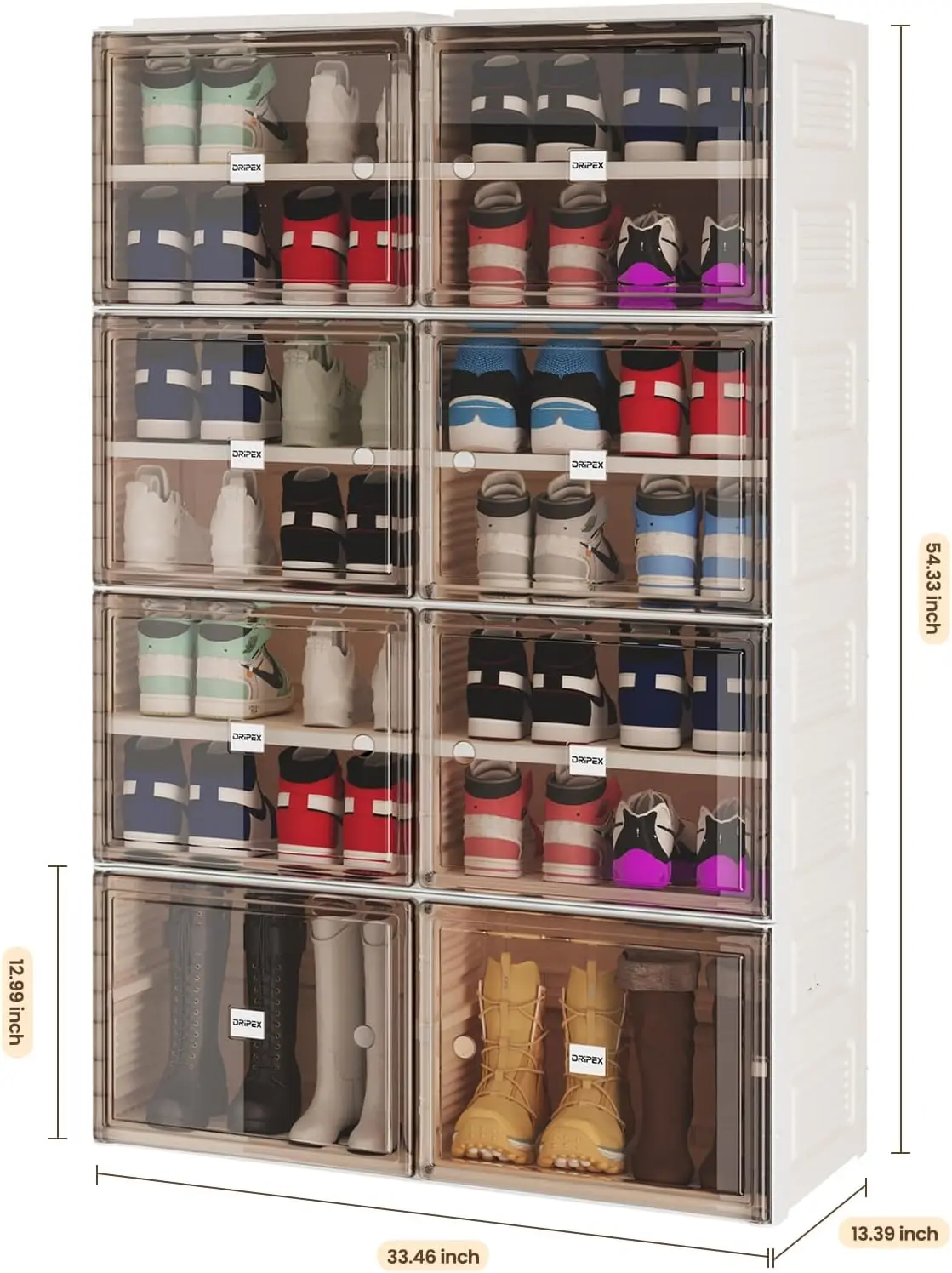 

Dripex Shoe Storage Cabinet 7 Tiers for 28 Pairs - Foldable Shoe Box with Doors - Durable and Stable Shoe Storage Rack for Home