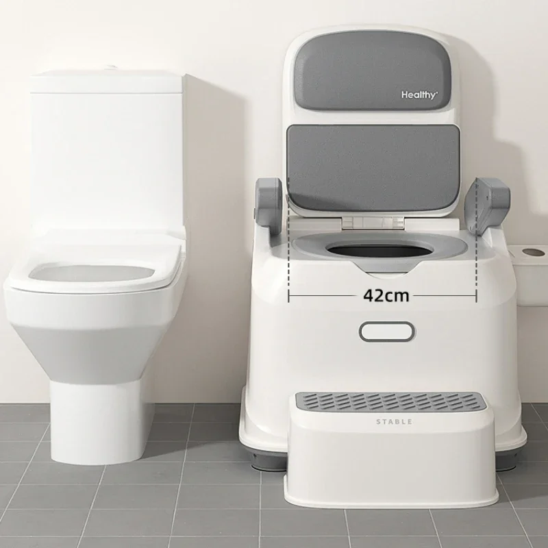 

Anti-rollover Elderly Commode Toilet Chair With Night Lamp Rotatable Armrest Leather Backrest For Mobility And Comfort In Home