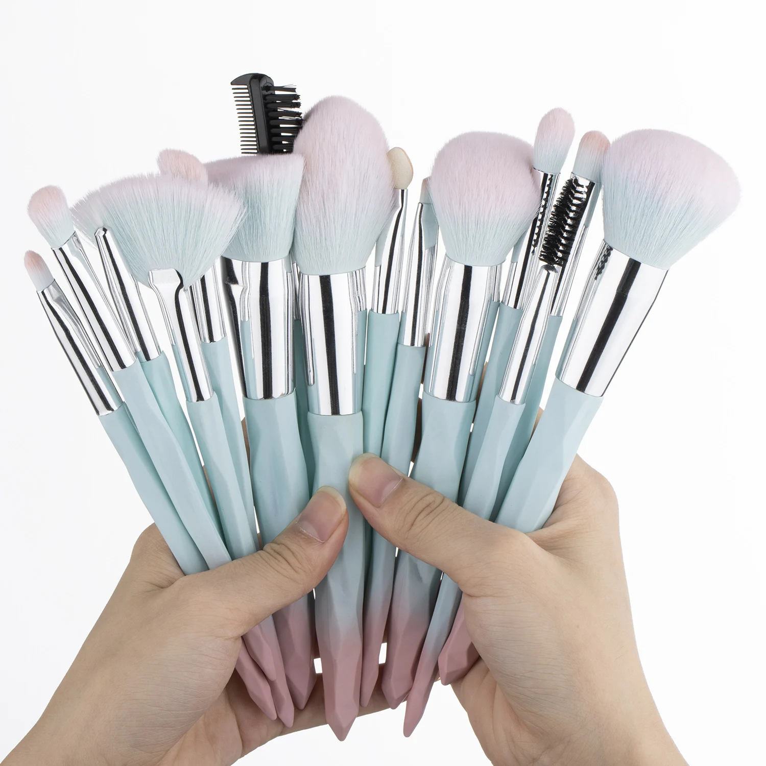 Kosmetyki 15Pcs Make-Up Borstels Rubber Verf Handvat Hoge Kwaliteit Zacht Haar Poeder Blush Oogborstel Complete Make-Up Tools
