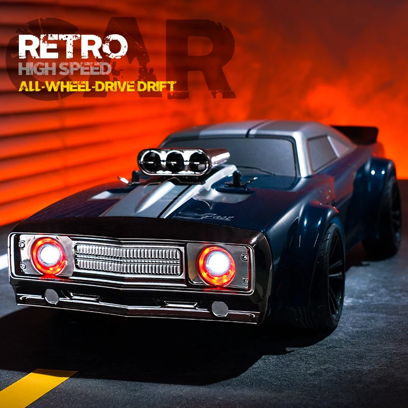 2.4G Radio 1:16 Model RC Car With LED Lights 4WD High Speed  Remote Control Racing Drift Retro Vehicle Cars Toys Gifts for Boys 3