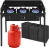 3-Burner Outdoor Portable Propane Burner Stove 225,000-BTU Gas Cooker with Windscreen & Carrying Bag, Heavy Duty Iron Cas 1