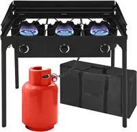 3-Burner Outdoor Portable Propane Burner Stove 225,000-BTU Gas Cooker with Windscreen & Carrying Bag, Heavy Duty Iron Cas 1